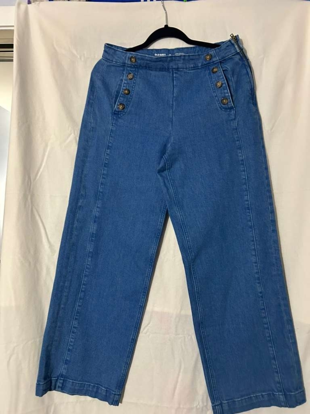Old Navy Dark Blue High-Rise Wide Leg Jeans with Button Accents